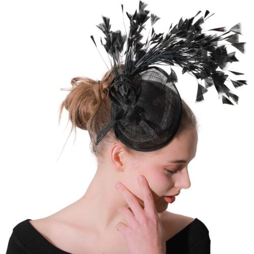Elegant Lady Black Sinamay Fascinator Hat Hair Clips Women Hairpins Hair Accessories Wedding Church Hat Cocktail Party Headwear