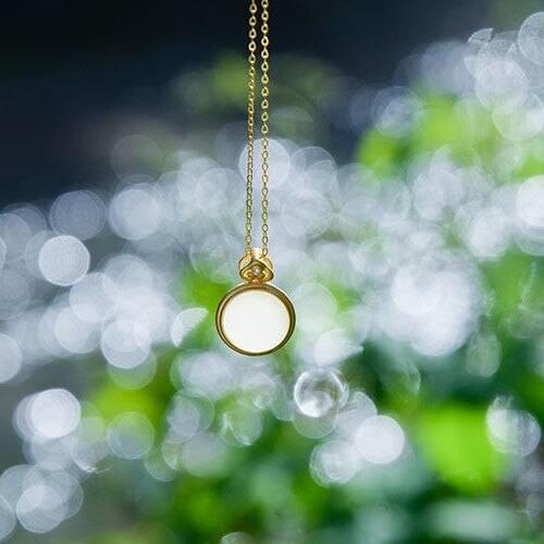 Natural Hetian White Jade round Mirror Pendant Female S925 Sterling Silver Vintage Jade Necklace Simple Gift for Friends Jewelry