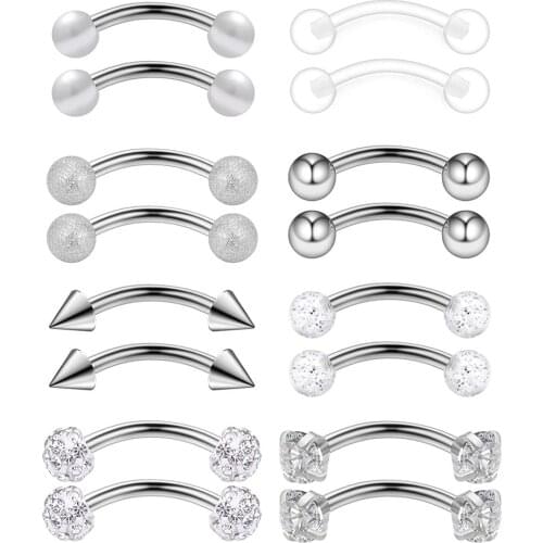 16G Surgical Steel Eyebrow Ear Navel Belly Lip Ring Body Piercing Jewelry 10-16PCS