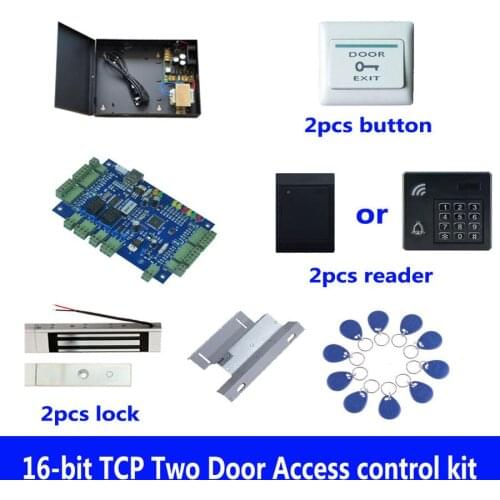 Access control kit,TCP two door access control+powercase+180kg magnetic lock+ZL-bracket+ID reader+button+10 ID tags,sn:kit-B205