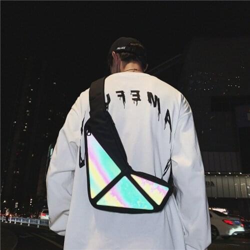 Cool Colorful Reflective Messenger Bag Style Couple Chest Bag USB Waterproof Waist Bag 2020 New Fall / Winter