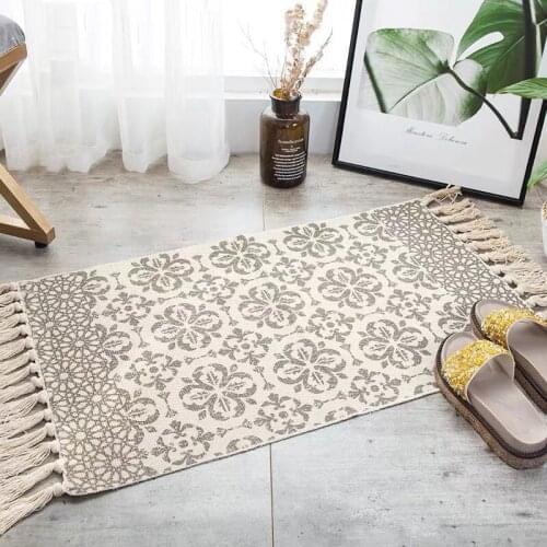 Small Prayer Rug 60x90cm Bohemian Tassel Simple Cotton Linen Retro Ethnic Style Carpet Floor Mat For Living Room Bedroom Bedside