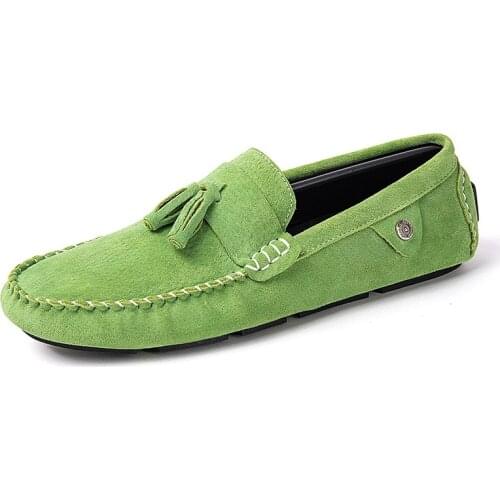 Genuine Leather Mens Loafers Zapatos De Hombre Formal Dresses Men Shoes Business Casual Green Orange Moccasin Sneakers Flats