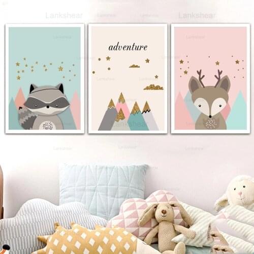 Cartoon Fox Raccoon Adventure Quote Wall Art Canvas Painting Nordic Posters and Prints Animal Wall Pictures Baby Kids Room Decor