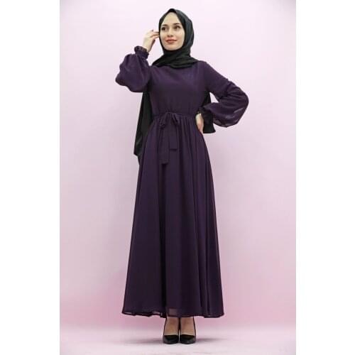 New Season Summer Trend Muslim Bike Collar Chiffon Dress Purple