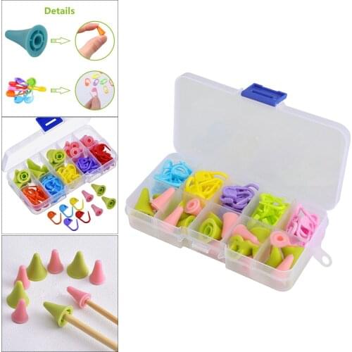80pcs/set Knitting Crochet Accessories Set, 60x Stitch Markers Clips 20x Needles Tip Caps for Quilting Art Crafts