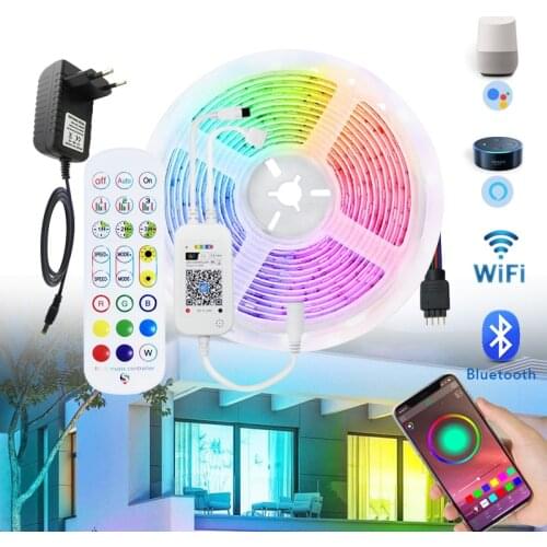 Upgrade WiFi Control Luces LED Strip Light RGB 5050 SMD 2835 Flexible Ribbon Tape Diode APP Control Alexa Google Assistant