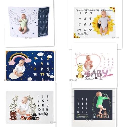 Baby Monthly Record Growth Milestone Blanket Cute Animal Pattern Photography Props Photo Creative Background Cloth Infant Gifts