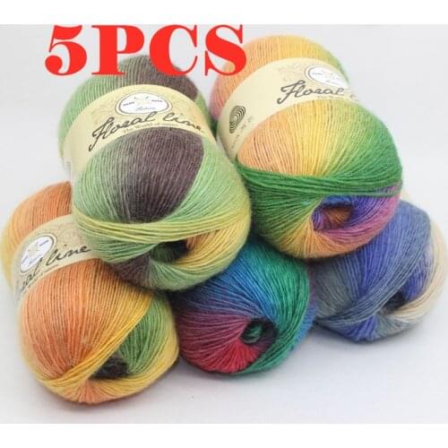 Wholesale Yarn 5pcs X 100g Rainbow Line Fancy Melange Yarn 100% Cashmere Wool Yarn knitting 20 Colors High Quality