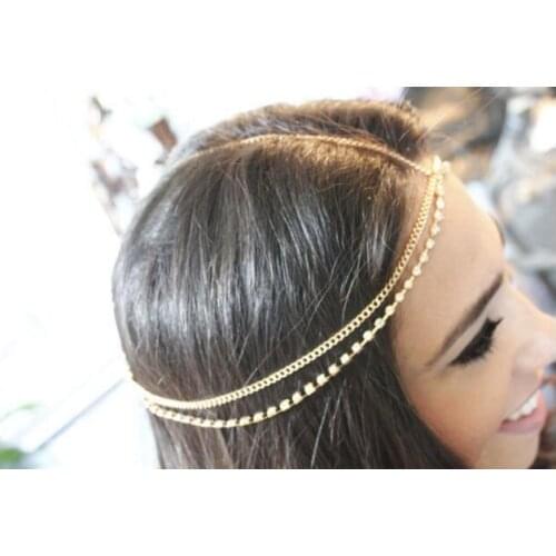 Classic Women Multilayer Chain Drop Rhinestone Tassels Headband Hair Accessorie Forehead Head Chain Headpiece Jewelry