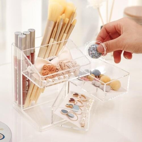 Transparent Head Rope Jewelry Box Rotating Earrings Ring Jewelry Organizer Makeup Brush Holder Dustproof Sundries Finishing Box