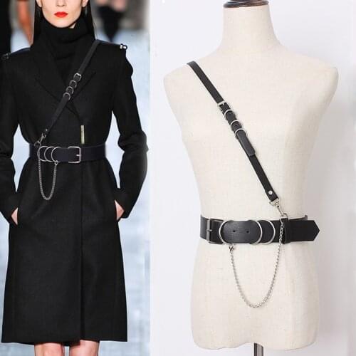 HATCYGGO Sexy Women Leather Shoulder Harness Lingerie Strap Female Trendy Body Bondage Waistband Punk Chain Belt For Women