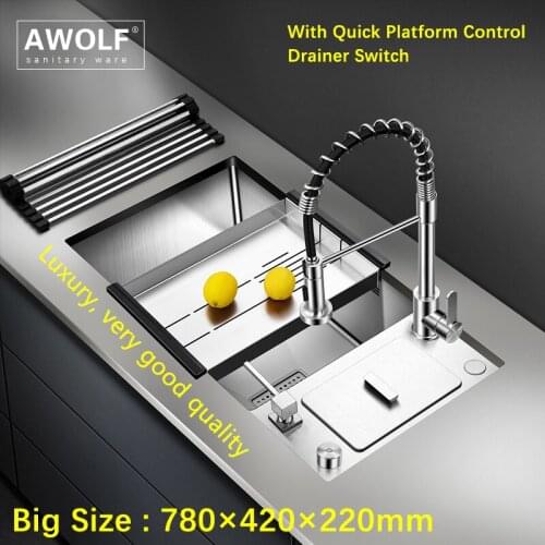 Kitchen Sinks Luxury Large Single Bowl Sink Big Stainless Steel thickening Modern Durable Slot Above Counter Undermount AC908