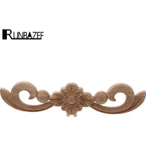 RUNBAZEF Flower Wood Carving Natural Appliques for Furniture Cabinet Unpainted Wooded Mouldings Decal Decorative Figurine