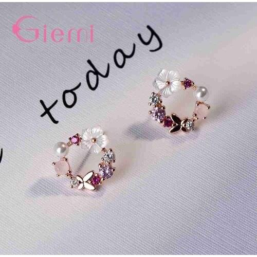 Fashion 100% 925 Sterling Silver Stud Earrings Elegant Hollow Flower Women Jewelry Brincos for Wedding Party