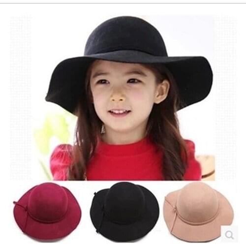 New Vintage Retro Kids Child Boy Girl Hats Fedora polyester Felt Crushable Wide Brim Cloche Floppy Sun Beach Cap