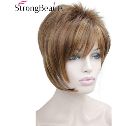 StrongBeauty Short Straight Girl Synthetic Natural Wigs With Inclined Bangs Smart Hair Styles For Young Women Cosplay Wig