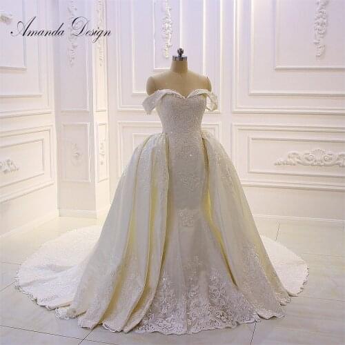 Amanda Design robe de mariee courte Off Shoulder Lace Applique Detachable Skirt Wedding Dress