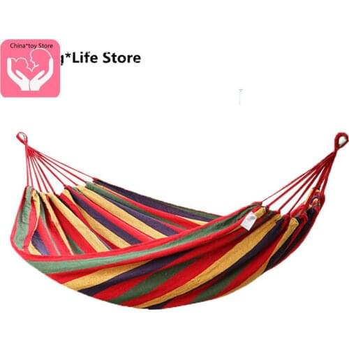 Outdoor Hammock Canvas Swing Camping Single Double Camping Portable Folding Hammock Rainbow Wooden Stick Hammock 190x100cm