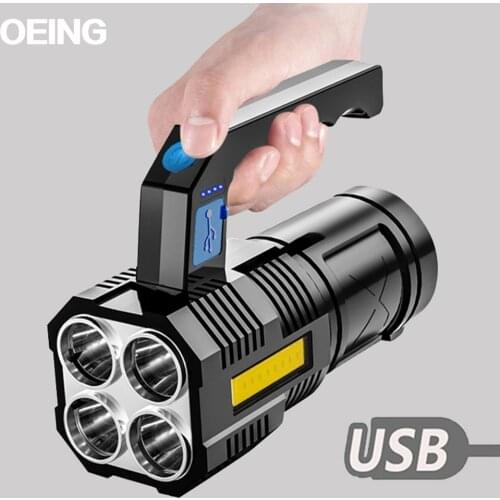 Ultra-bright LED Flashlight USB Rechargeable 4 Lighting Modes With Battery Display COB Portable Waterproof Camping Searchlight