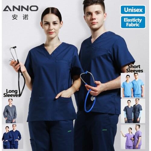 ANNO Elasticity Cotton Spandex Body Nurse Uniform For Women Men Scrubs Suit Dental Hospital Set Work Wear Nursing Clothing