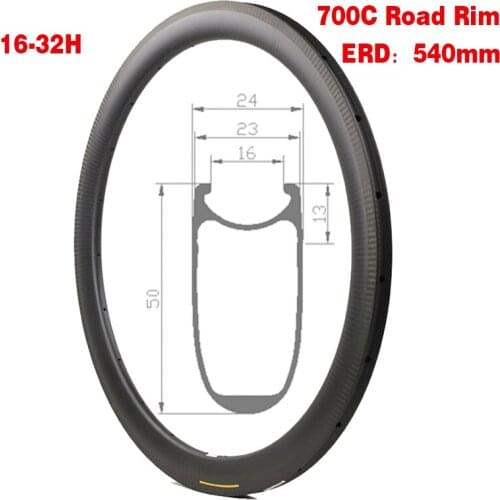 High Quality Customized Clincher Rim Road 700C Wheel Road Bike 16-32 Holes High temperature resistance T700+T800 Carbon Rim