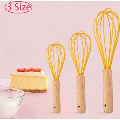 Manual Egg Beater Wooden Handle Silicone Mixer Egg Beaters Whisk Kitchen Gadgets Cream Stirring Kitchen Baking Pastry Tools