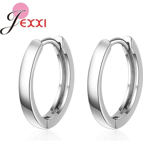 Women 925 Sterling Silver Metal Concise Hoop Earrings White Black Color Jewelry Birthday Gift For Girls Summer Korean Ear Bijoux