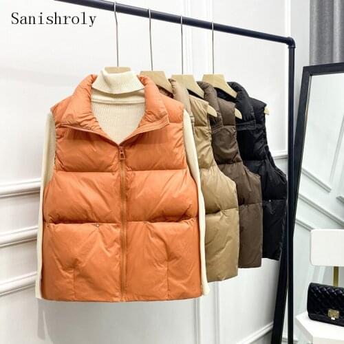 2021 Autumn Winter Women White Duck Down Vest Stand Collar Waistcoat Coat Ladies Casual Loose Sleeveless Tank Jacket Short Tops