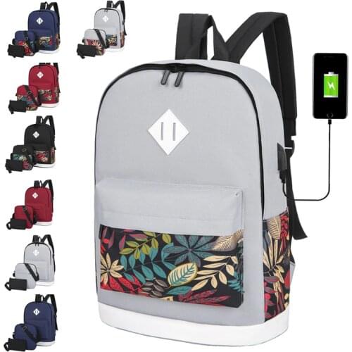 3pcs/set USB Charging Backpack School Bag with One Shoulder Large Student Schoolbag Travel Bag Men Women School Backpack Mochila