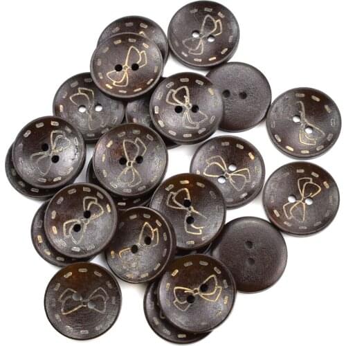 300PCS 25MM Colorful Round Eyes Wood Coat Button Fashion Black Bow Buttons for Women Clothes Decorative Botones DIY Sewing