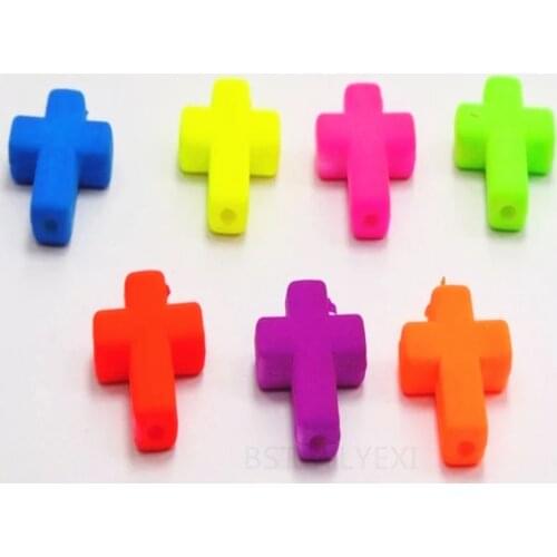 50 pcs Mixed Matte Fluorescent Neon Beads Acrylic Cross Beads Charms 16X12mm fashion diy Accessories F0139
