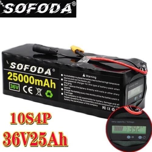 36V Battery 10S4P 25Ah Battery Pack 500W High Power Battery 42V 25000mAh Ebike Electric Bicycle xt60 BMS with Capacity Indicator