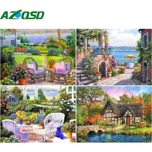 AZQSD 5D Diamond Painting Garden Full Drill Square Home Decor Needlework Diamond Embroidery Landscape Mosaic Handmade Craft