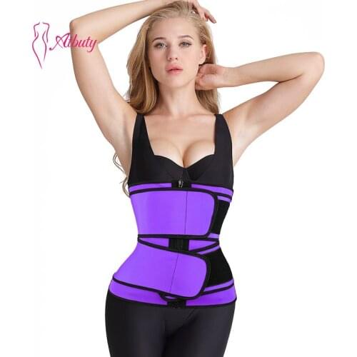 Atbuty Purple Double Cincher Belt Latex Waist Trainer Corset 11.5 inches Torso Cincher With Zipper
