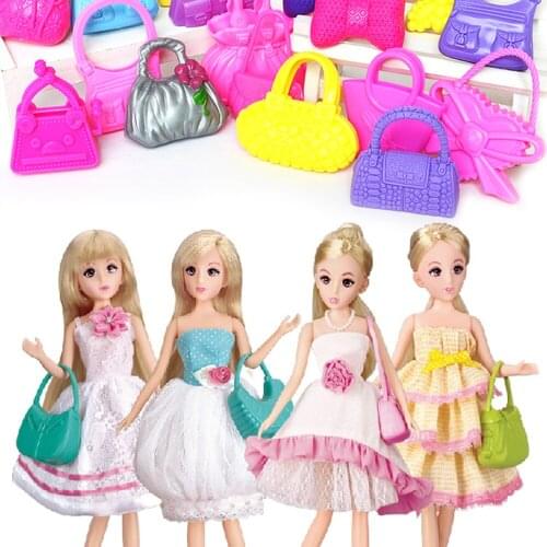 Besegad 10 PCS Mixed Style Fashion Colorful Plastic Doll Bag Casual Shoulder Bag Doll Handbags Accessories for Barbie Dolls Toys