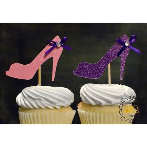 Glitter Shoes cupcake toppers Bachelorette bridal baby shower toothpicks wedding birthday party decor