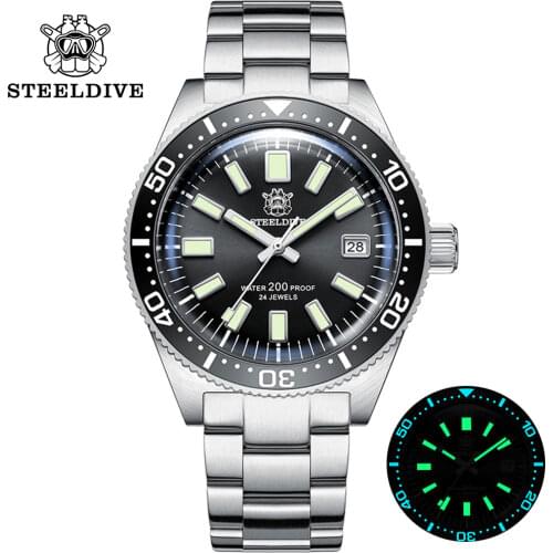 STEELDIVE 1962 Dive Watch Automatic Mechanical Watches 316L Steel 200M Dive Watch NH35 Sapphire C3 Luminous Diver Watch For Men