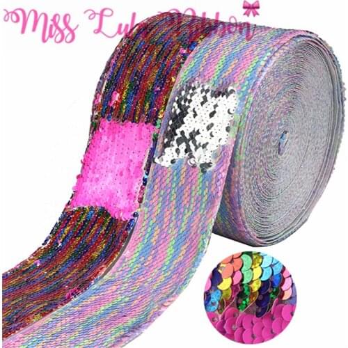3"75mm Double Color Hologram Silver Reversible Sequin Ribbon Colorful Pink 25yards/roll DIY Hair Band Gift Bowknots Making