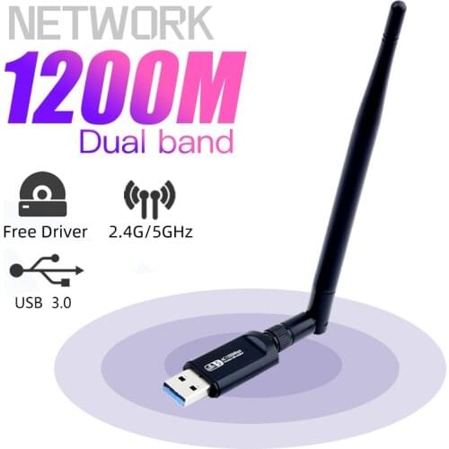 Dual Band USB RTL8812BU 1200Mbps Wireless AC1200 Wlan USB Wifi Lan Adapter Dongle 802.11ac With Antenna For Laptop Desktop