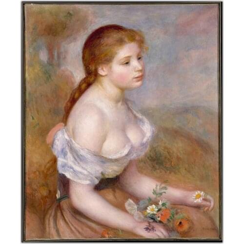 Citon Pierre Auguste Renoir《A Young Girl with Daisies》Canvas Oil Painting Art Poster Picture Wall Decor Home Interior Decoration
