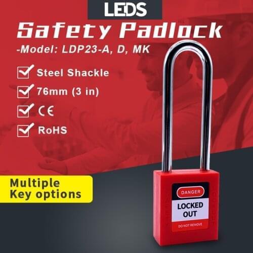 Isolation Padlock 76mm ABS Engineering Plastic Steel Long Beam Red Safety Equipment LOTO Lockout Lock With Key LEDS LDP23