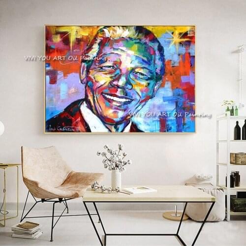 Nelson Mandela Portrait Handmade Oil Painting Acrylic on Canvas Art Picture for Living Room Home Decoration No Framed