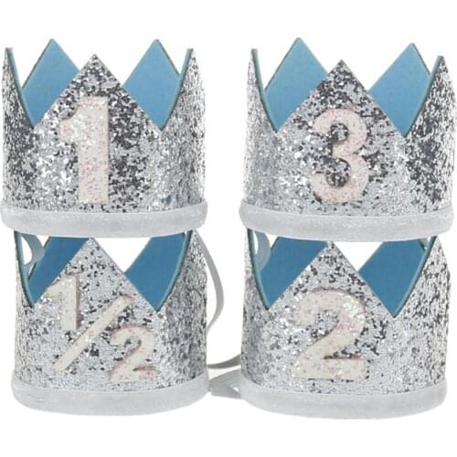 1Pc Kawaii Boy Blue Silver First Birthday Hat Girl Gold Pink Priness Crown Number 1 2 3 Year Old Party Hat Headband Party Decor