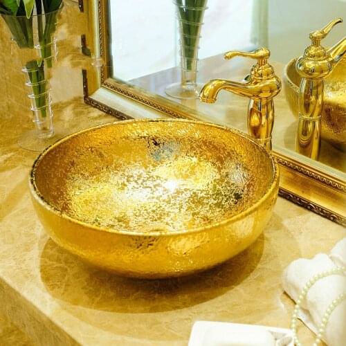 Jingdezhen ceramic sanitary ware art counter basin wash basin lavabo sink Bathroom sink chinese ceramic basin sink golden glazed