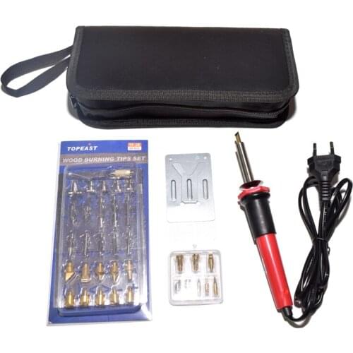 TOPEAST EU 30W 40 PCS/SET Wood Burning Kit Pyrography Tool Set Kit Woodburning Tips Hobby Craft Soldering Iron Pen Tools