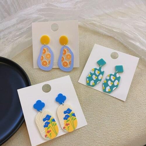 Korean Graffiti Color Design Sense Geometric Earrings Female INS Style Girl Portrait Classic Summer Creative Childlike Earrings