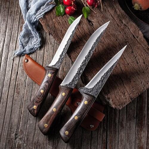 Handmade Forged Kitchen Chef Boning Fishing Knife High Carbon Steel Meat Cleaver Outdoor Camping Cooking Cutter Butcher Knife