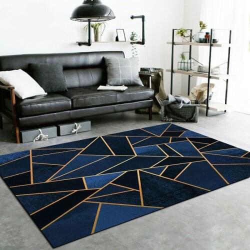 Bubble Kiss Carpets For Living Room Blue Floor Mat Gold Line Geometric Decoration Area Rugs Nordic Style Home Anti Slip Foot Pad