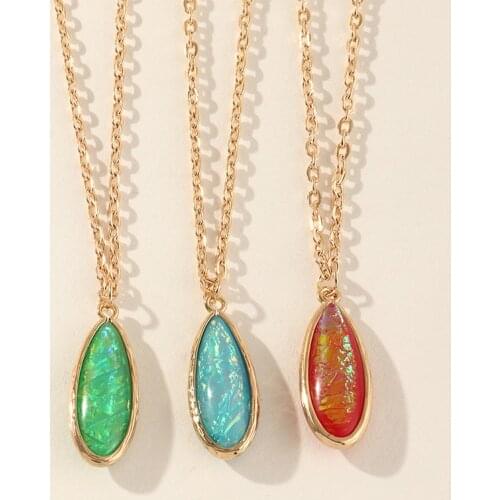 Fashion Simple Geometric Oval Pendant Necklace Exquisite 3-Color Natural Stone Accessories For Women Charming Jewelry Gift